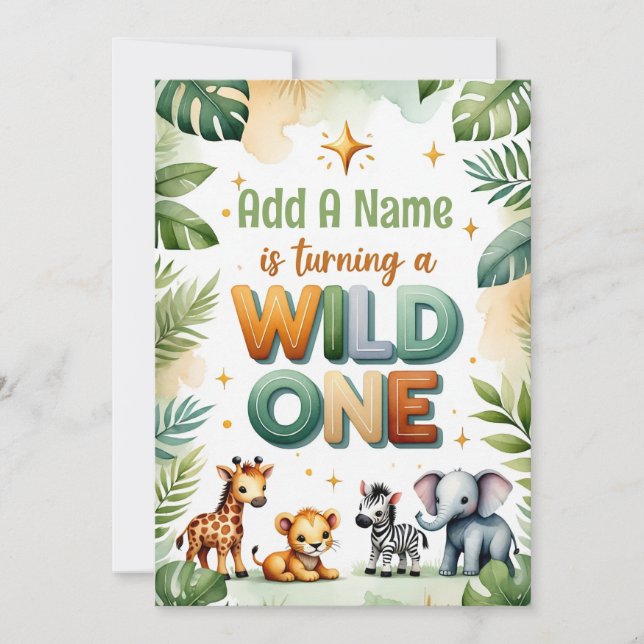 Personalised Wild One 1st Birthday Invitation Card (Front)
