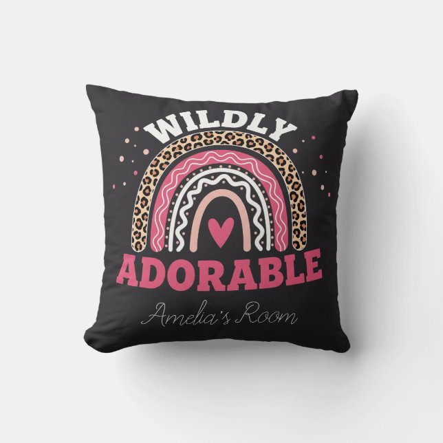 Personalised Wild One Boho Leopard Rainbow Throw  Cushion (Front)