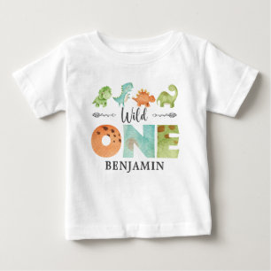 Personalised WILD ONE Dinosaur First Birthday  Bab Baby T-Shirt