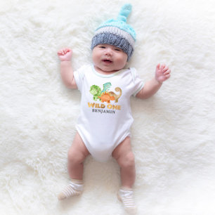 Personalised WILD ONE Dinosaurs 1st Birthday Baby Bodysuit