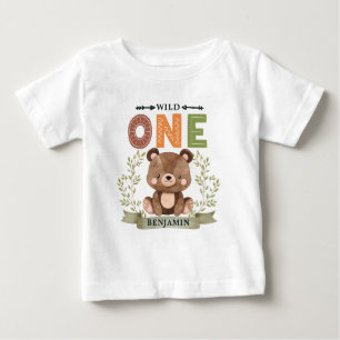 Personalised WILD ONE First Forest Bear Baby T-Shirt