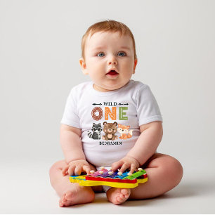 Personalised WILD ONE First Forest Birthday Baby T-Shirt