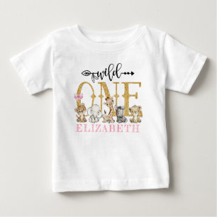 Personalised WILD ONE Pink Safari First Birthday Baby T-Shirt