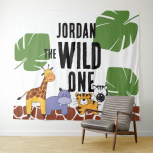 Personalised WILD ONE Safari Birthday Backdrop Tapestry