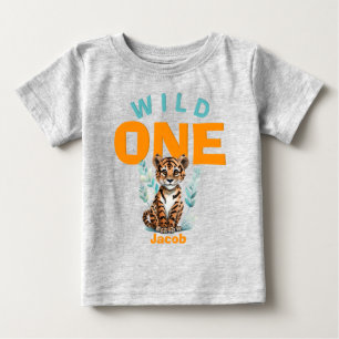 Personalised WILD ONE Tiger First Birthday Junglep Baby T-Shirt