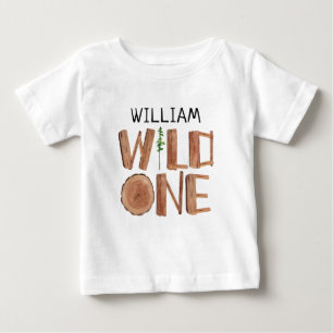 Personalised Wild One Wood 1st Birthday Baby T-Shirt