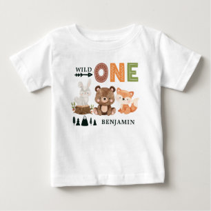 Personalised WILD ONE Woodland First Birthday  Bab Baby T-Shirt