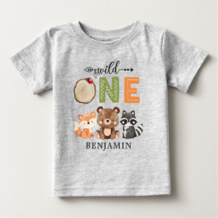 Personalised WILD ONE Woodland First Birthday Baby T-Shirt