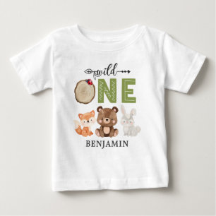 Personalised WILD ONE Woodland First Birthday Baby T-Shirt