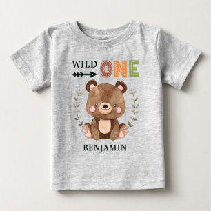 Personalised WILD ONE Woodland First Birthday Baby T-Shirt