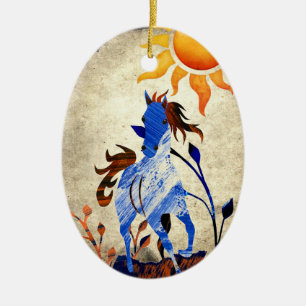 Personalised Wild Pony with Sun Horse Christmas Ceramic Tree Decoration
