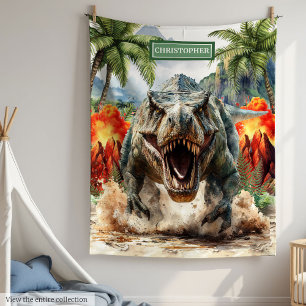 Personalised Wild Tyrannosaurus Custom Name Fleece Blanket