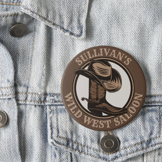 Personalised Wild West Saloon Western Cowboy Boots 7.5 Cm Round Badge