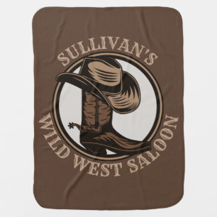 Personalised Wild West Saloon Western Cowboy Boots Baby Blanket