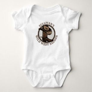 Personalised Wild West Saloon Western Cowboy Boots Baby Bodysuit