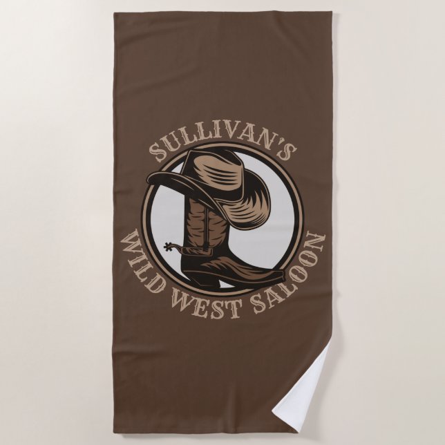 Personalised Wild West Saloon Western Cowboy Boots Beach Towel (Front)