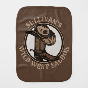 Personalised Wild West Saloon Western Cowboy Boots Burp Cloth