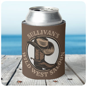 Personalised Wild West Saloon Western Cowboy Boots Can Cooler