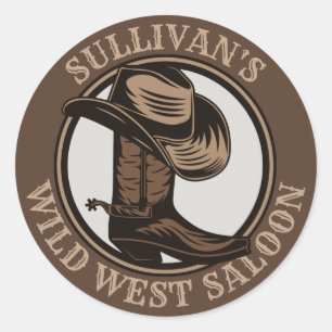 Personalised Wild West Saloon Western Cowboy Boots Classic Round Sticker