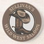Personalised Wild West Saloon Western Cowboy Boots Coaster<br><div class="desc">Customisable NAME Western Cowboy Hat,  Boots and Spurs Wild West Saloon Rodeo design. Personalise with your Name or Custom Text!</div>