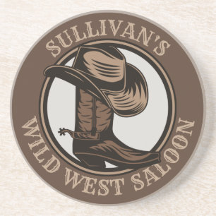 Personalised Wild West Saloon Western Cowboy Boots Coaster