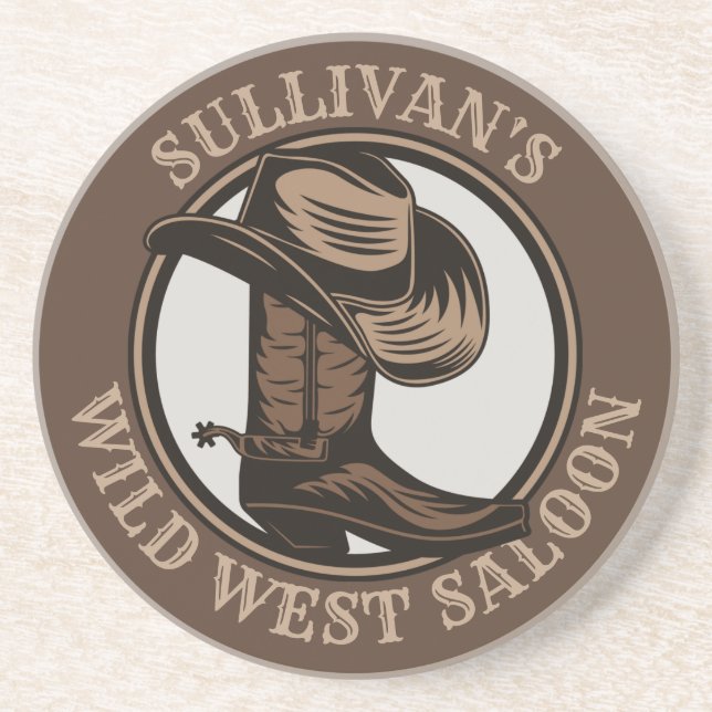 Personalised Wild West Saloon Western Cowboy Boots Coaster (Front)