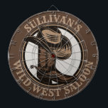 Personalised Wild West Saloon Western Cowboy Boots Dartboard<br><div class="desc">Customisable NAME Western Cowboy Hat, Boots and Spurs Wild West Saloon Rodeo design. Personalise with your Name or Custom Text!</div>