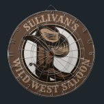 Personalised Wild West Saloon Western Cowboy Boots Dartboard<br><div class="desc">Customisable NAME Western Cowboy Hat,  Boots and Spurs Wild West Saloon Rodeo design. Personalise with your Name or Custom Text!</div>