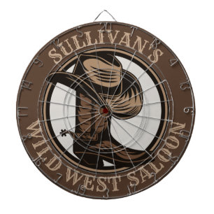 Personalised Wild West Saloon Western Cowboy Boots Dartboard