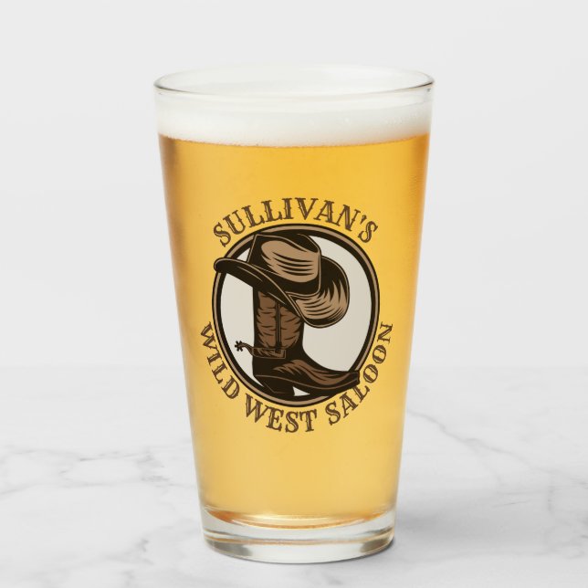 Personalised Wild West Saloon Western Cowboy Boots Glass (Front Filled)