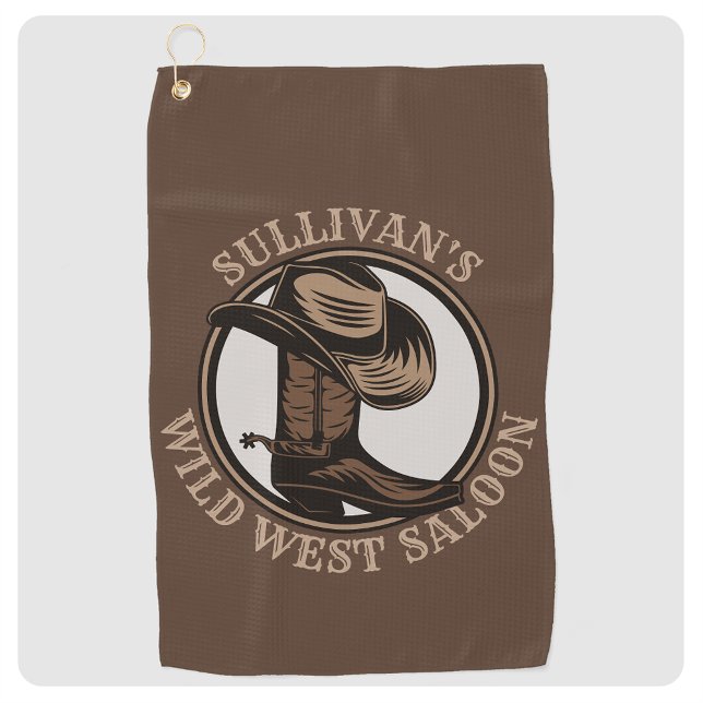 Personalised Wild West Saloon Western Cowboy Boots Golf Towel (Creator Uploaded)