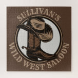 Personalised Wild West Saloon Western Cowboy Boots Jigsaw Puzzle<br><div class="desc">Customisable NAME Western Cowboy Hat,  Boots and Spurs Wild West Saloon Rodeo design. Personalise with your Name or Custom Text!</div>
