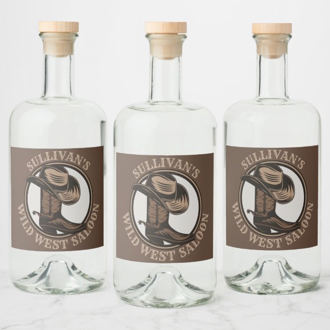 Personalised Wild West Saloon Western Cowboy Boots Liquor Bottle Label (Bottles)