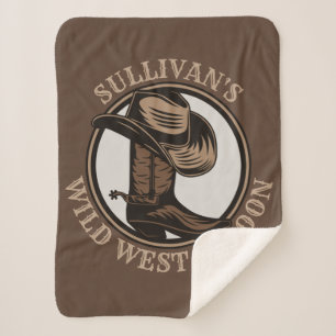 Personalised Wild West Saloon Western Cowboy Boots Sherpa Blanket