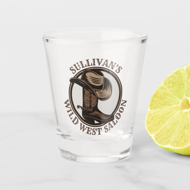 Personalised Wild West Saloon Western Cowboy Boots Shot Glass (Front)