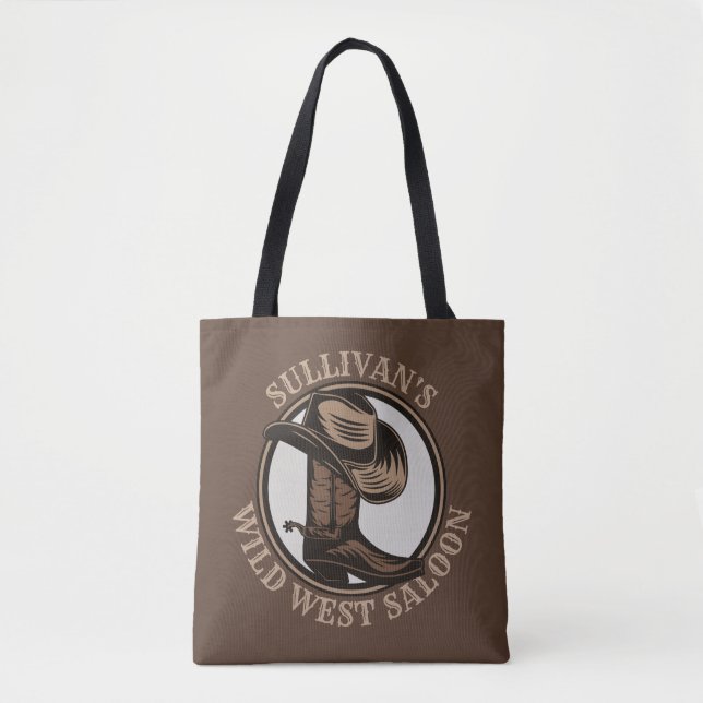 Personalised Wild West Saloon Western Cowboy Boots Tote Bag (Front)