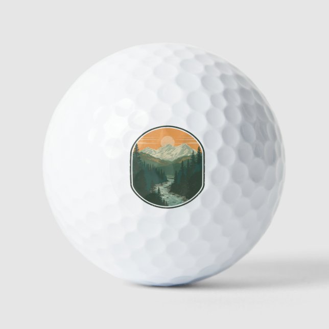 Personalised Wilderness Explorer Retro Mountain  Golf Balls (Front)