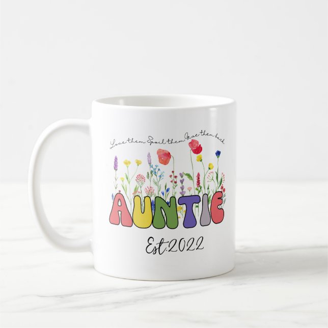 Personalised Wildflower Auntie est Coffee Mug (Left)