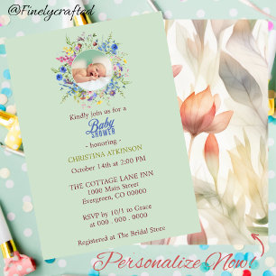Personalised Wildflower Baby Girl Shower  Invitation