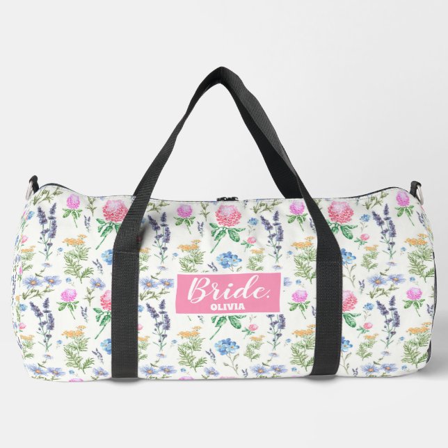 Personalised Wildflower Bachelorette Bride  Duffle Bag (Front)