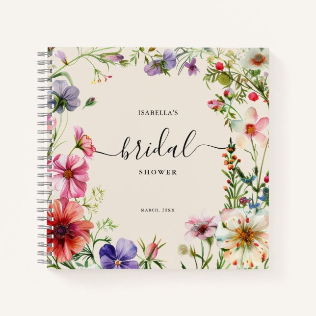 Personalised Wildflower Bridal Shower Guest Notebook (Front)
