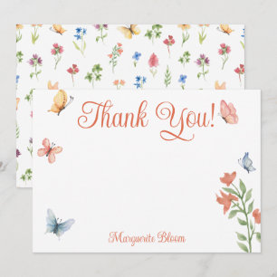 Personalised Wildflower Butterflies Bridal Shower  Thank You Card
