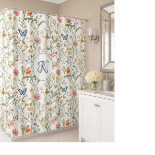 Personalised Wildflower Butterfly Floral Garden Shower Curtain