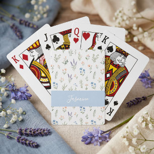 Personalised Wildflower Custom Name Floral Blue Playing Cards