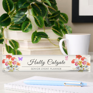 Personalised Wildflower Floral Acrylic Desk Name Nameplate