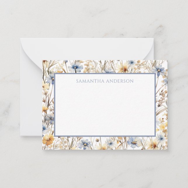 Personalised Wildflower Floral Flat Note Card (Front)