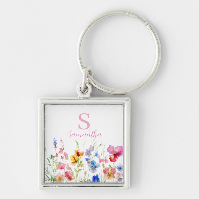 Personalised Wildflower Floral  Key Ring (Front)