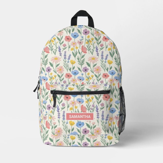 Personalised Wildflower Floral Printed Backpack (Front)