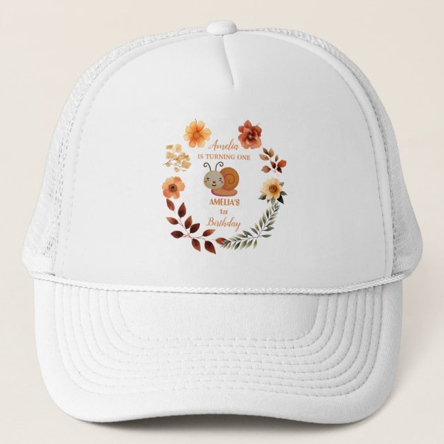 Personalised wildflower girl 1st birthday trucker hat (Front)