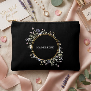 Personalised Wildflower Gold and Black Accessory Pouch
